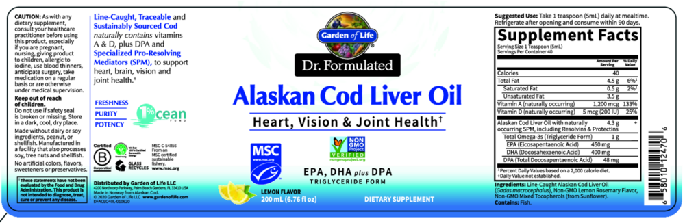 Product image for Dr. Formulated Alaskan Cod Liver Oil Liquid.