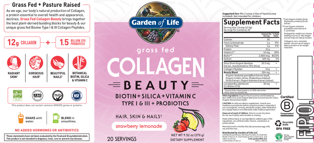 Product image for Grass Fed Collagen Beauty Strawberry Lemonade.