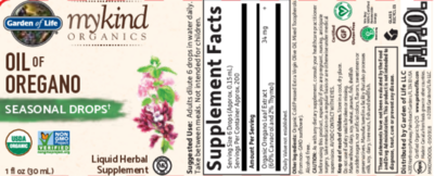 mykind Organics Herbal Oil of Oregano 30 Milliliters