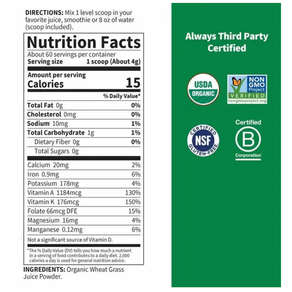 Product image for Raw Organic Perfect Food Wheat Grass Juice Unflavored.