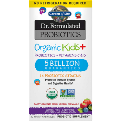 Dr. Formulated Probiotics Organic Kids+ Shelf-Stable, Berry Cherry 30 Chewables