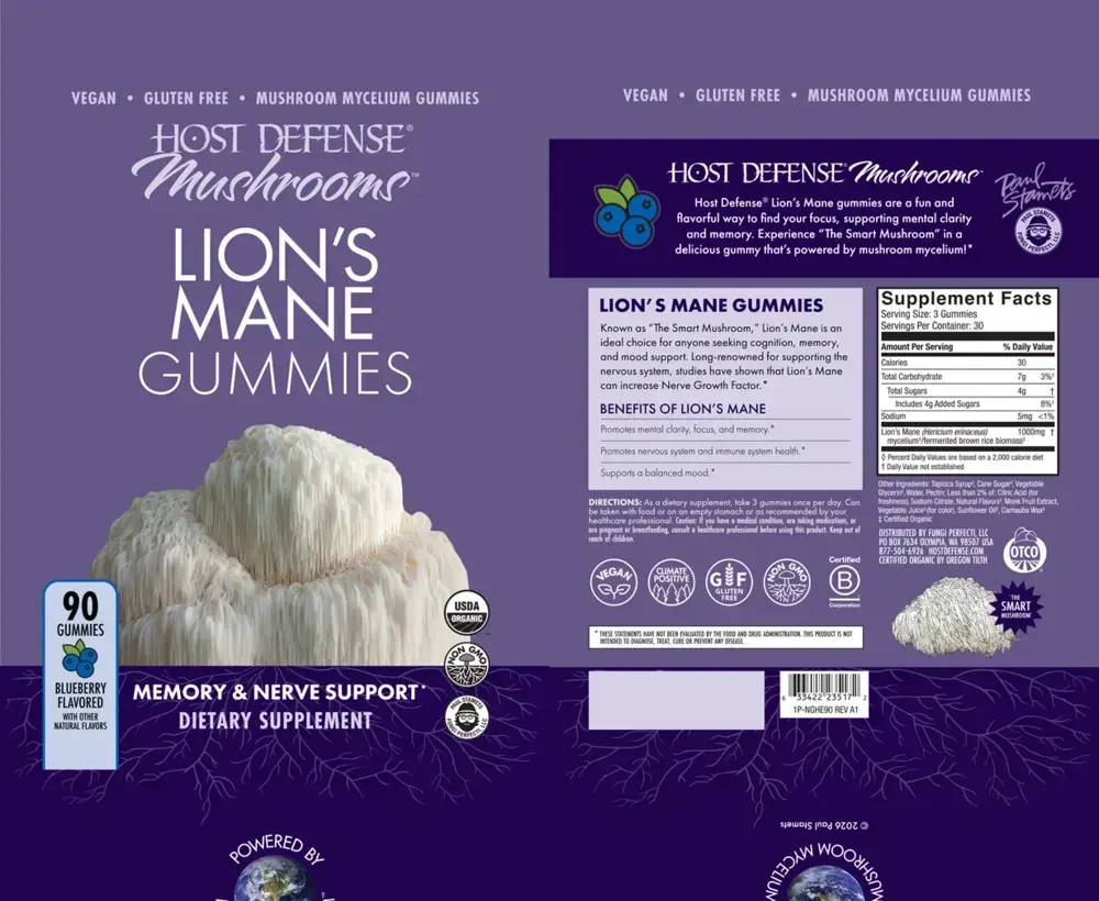 Product image for Host Defense Mushrooms Lion's Mane Gummies (Blueberry).