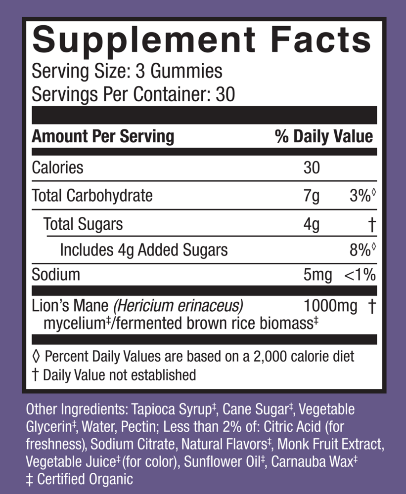 Product image for Host Defense Mushrooms Lion's Mane Gummies (Blueberry).
