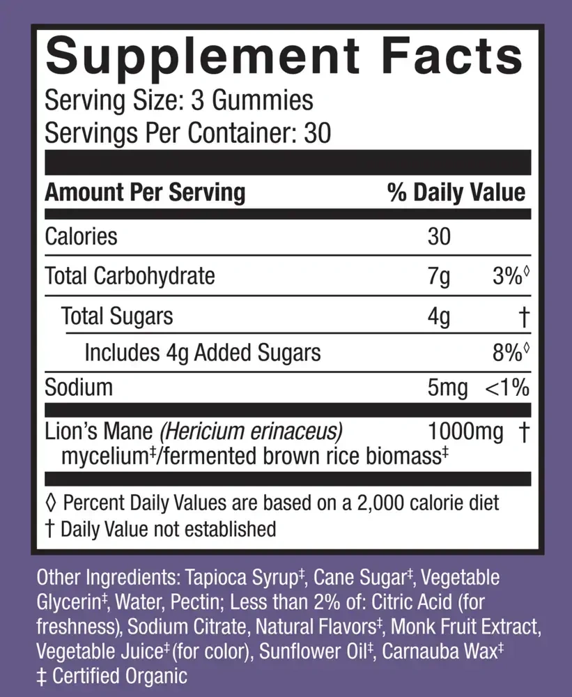 Product image for Host Defense Mushrooms Lion's Mane Gummies (Blueberry).