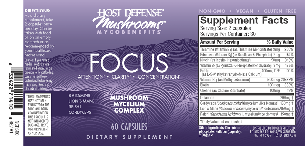 Product image for Host Defense Mushrooms MycoBenefits Focus Capsules.