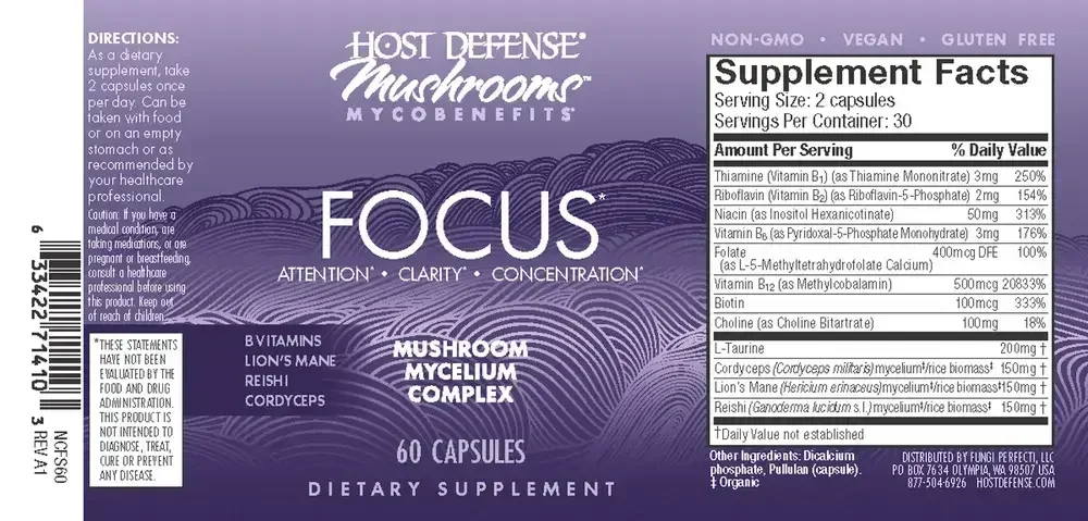 Product image for Host Defense Mushrooms MycoBenefits Focus Capsules.