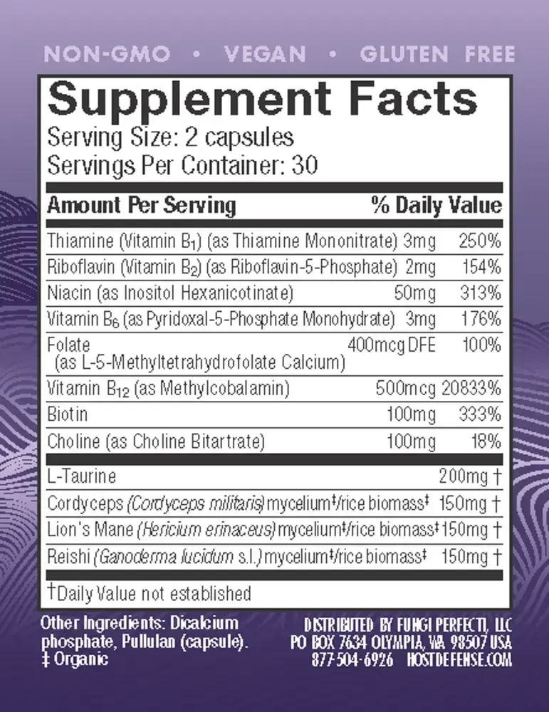 Product image for Host Defense Mushrooms MycoBenefits Focus Capsules.