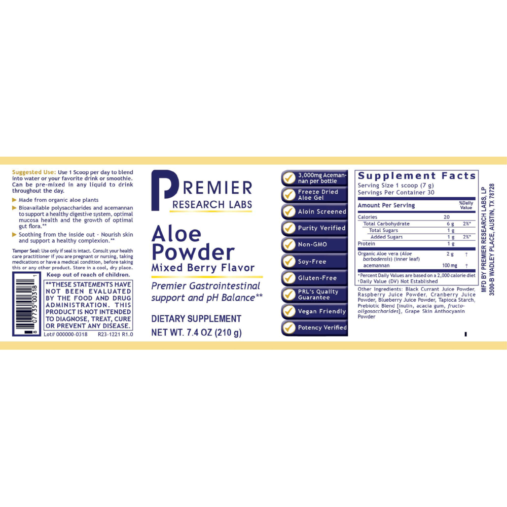 Product image for Premier Aloe Powder, Mixed Berry Flavor.