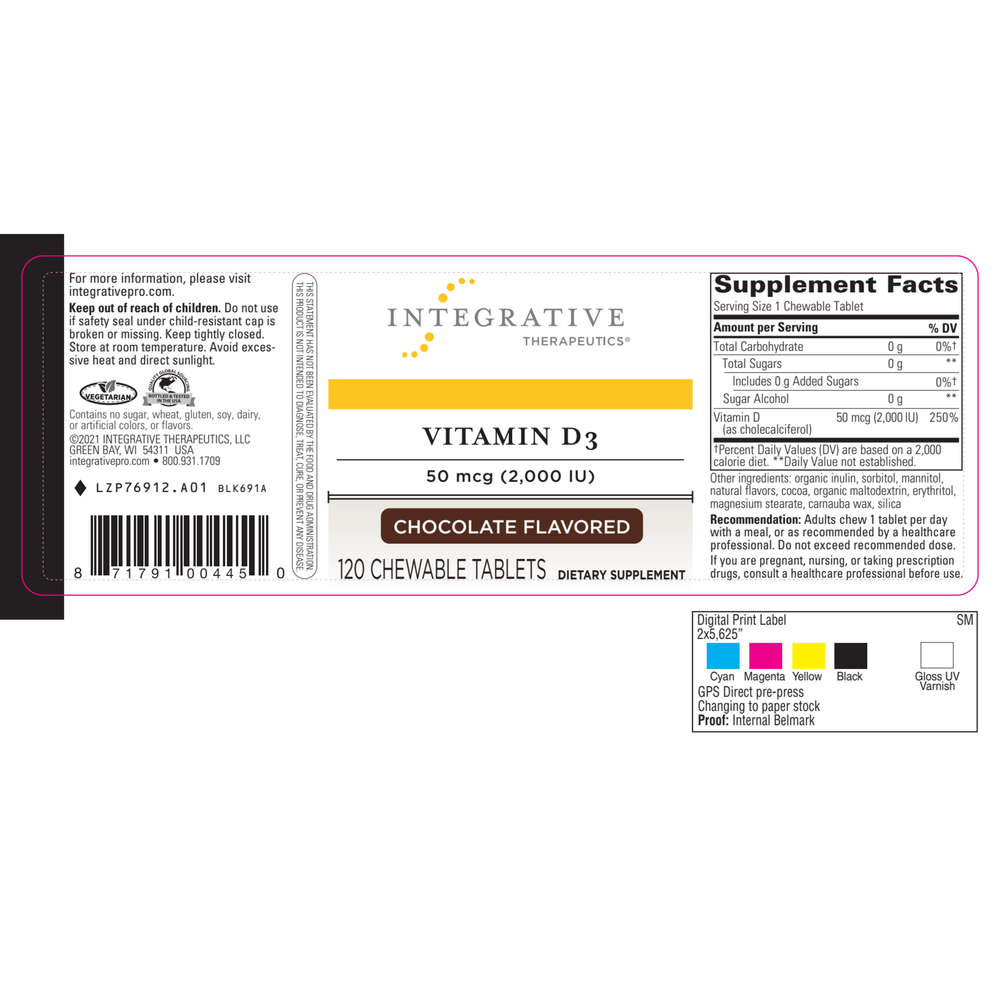 Product image for Vitamin D3 2000IU Chewable/Chocolate.