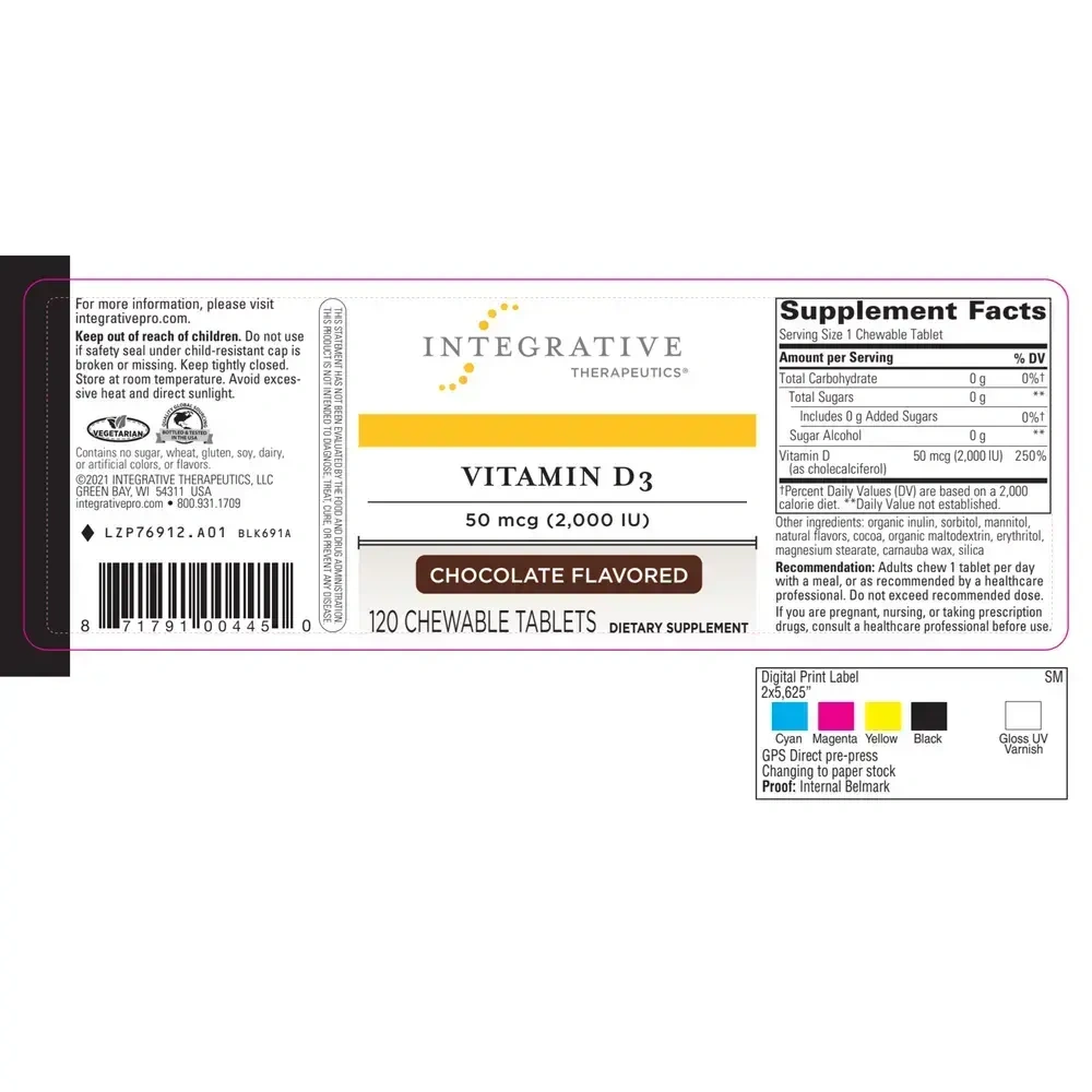 Product image for Vitamin D3 2000IU Chewable/Chocolate.