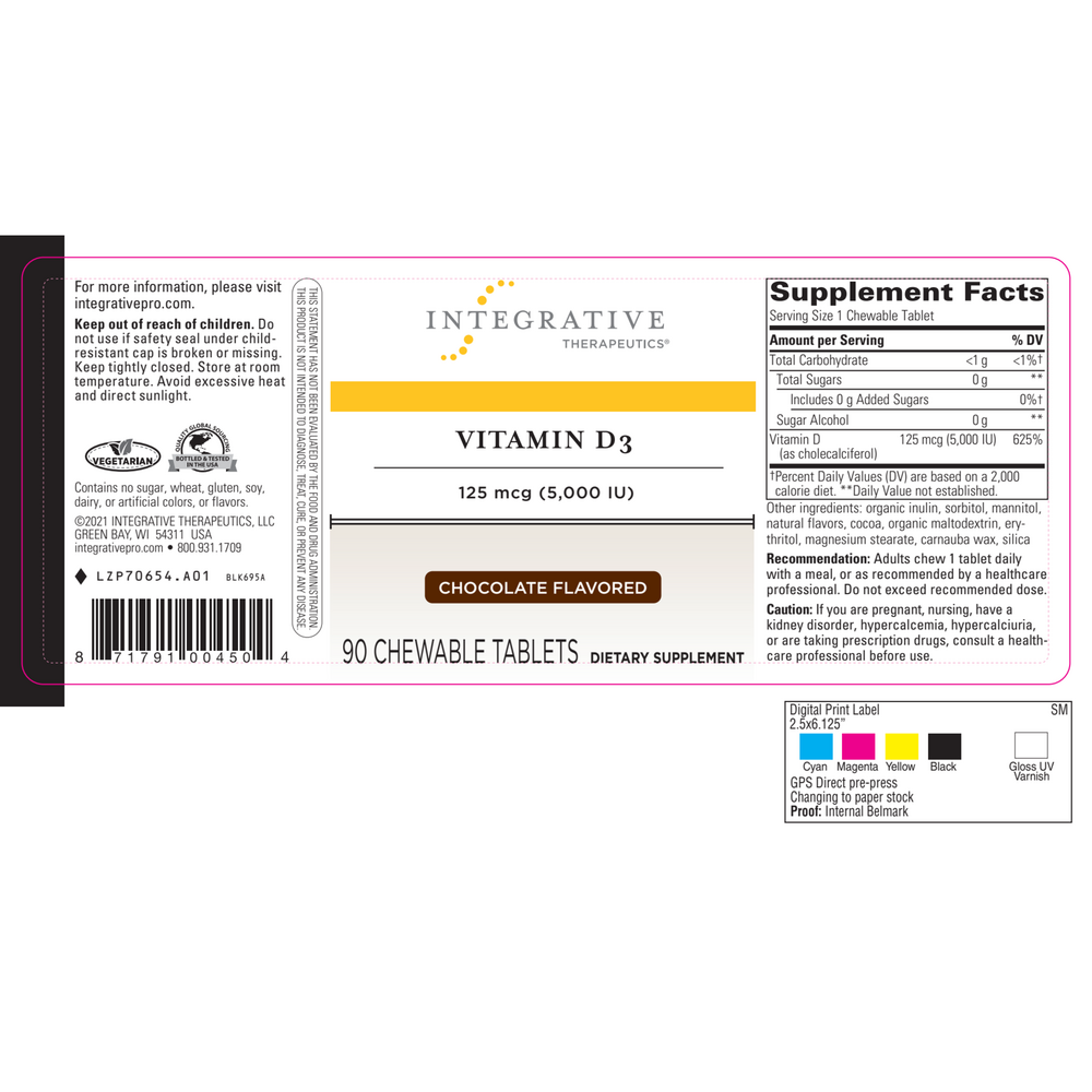 Product image for Vitamin D3 5000IU Chewable/Chocolate.