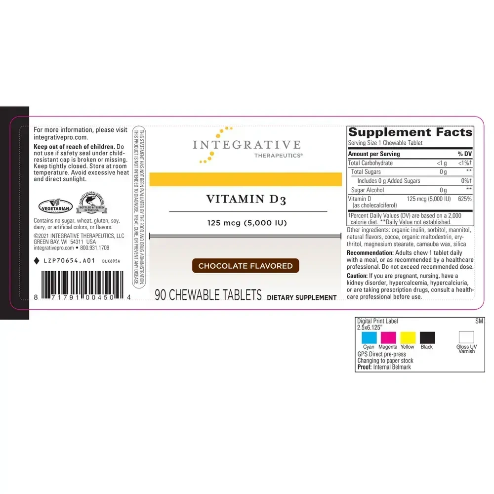 Product image for Vitamin D3 5000IU Chewable/Chocolate.
