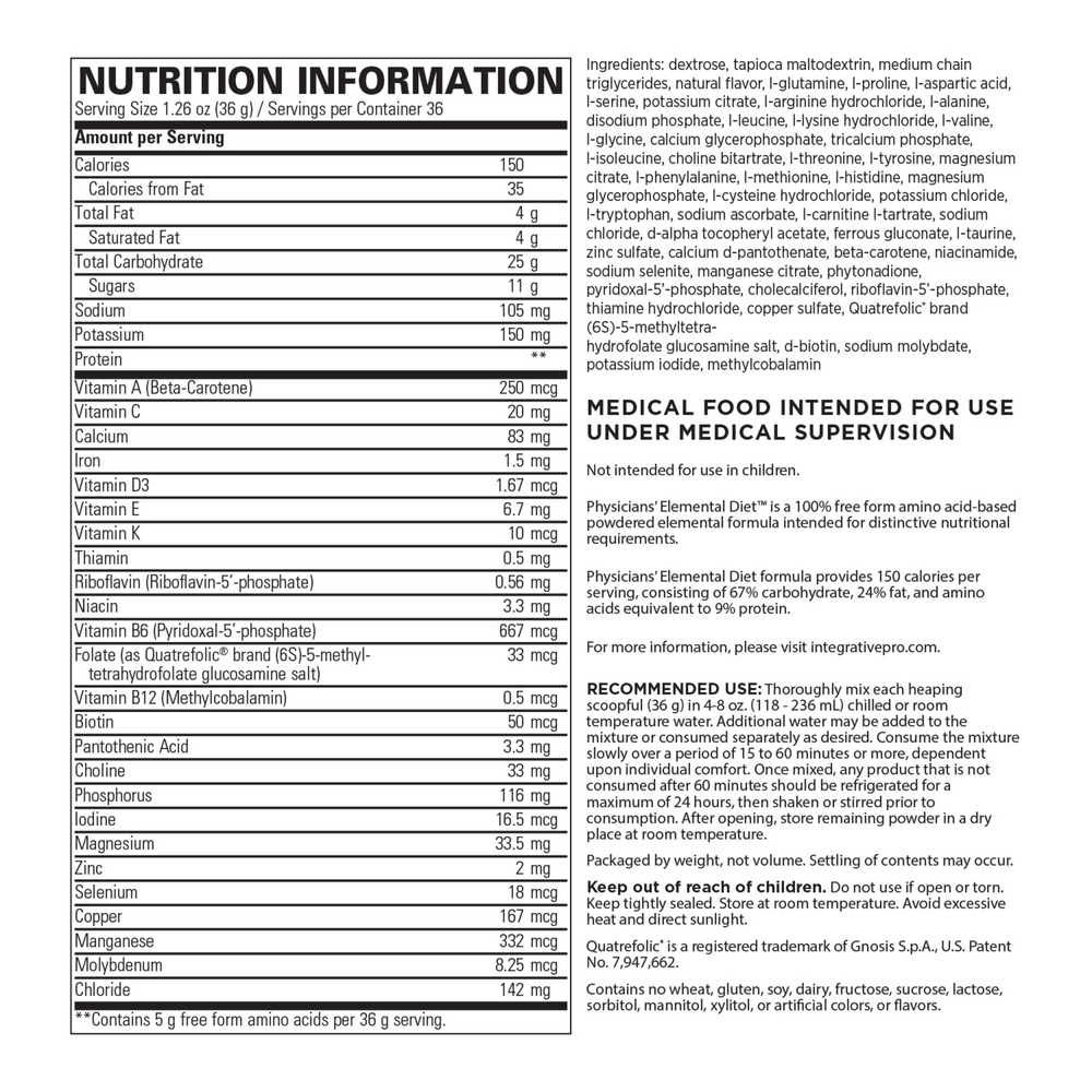 Product image for Physicians Elemental Diet Powder.