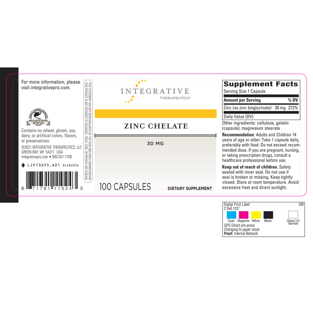 Product image for Zinc Chelate 30mg.