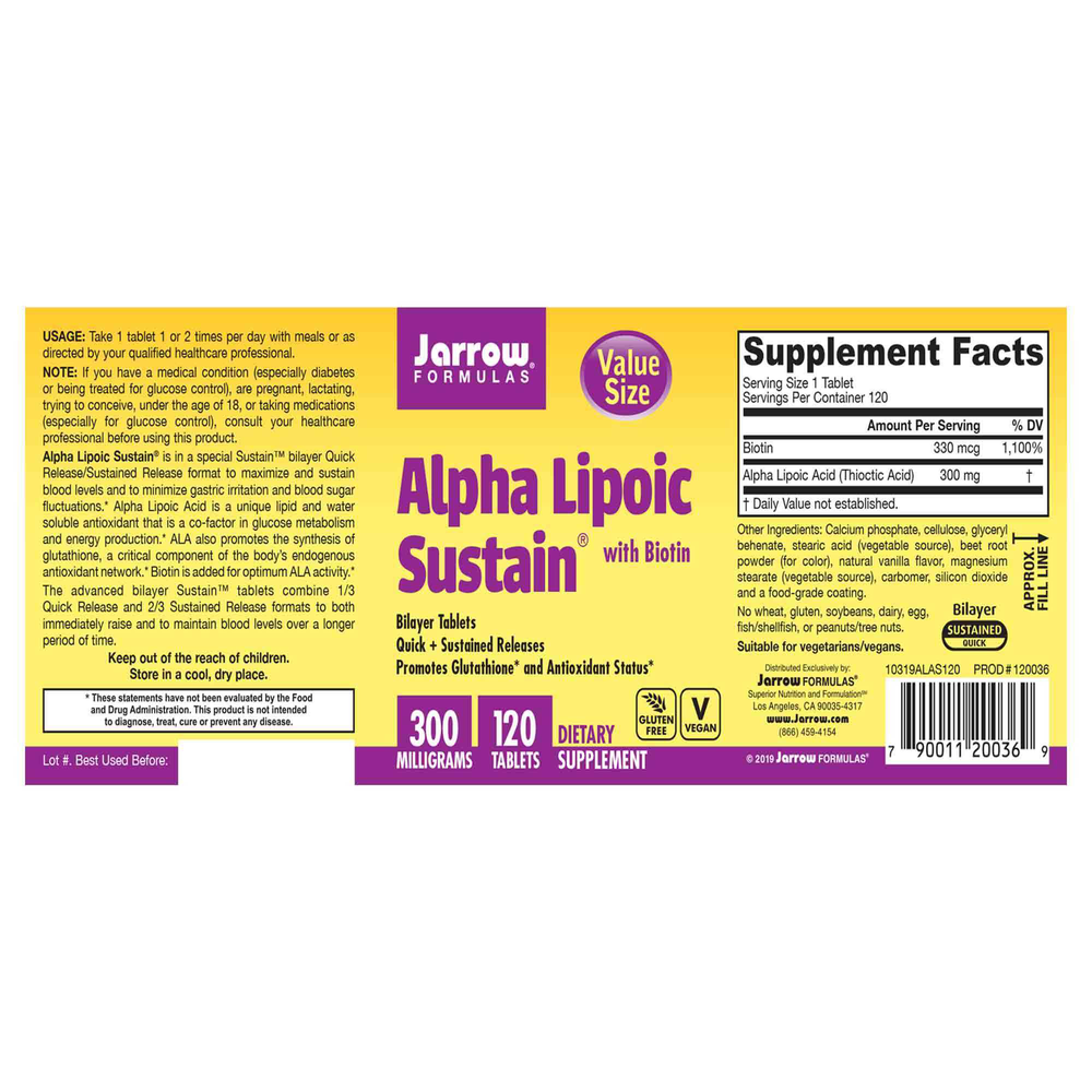 Product image for Alpha Lipoic Sustain 300mg.