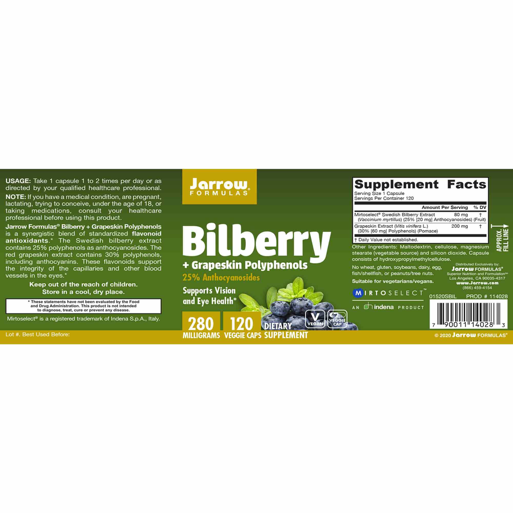 Product image for Bilberry + Grapeskin Polyphenols 280mg.