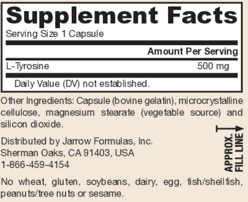Product image for L-Tyrosine 500mg.