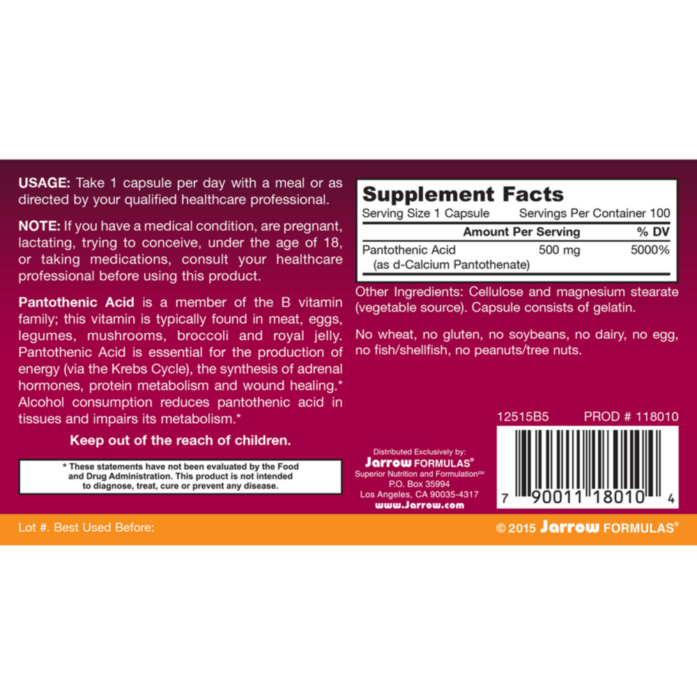 Product image for Pantothenic Acid 500mg.