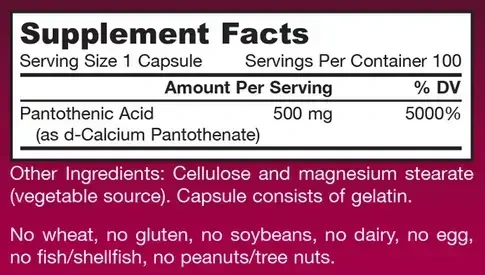 Product image for Pantothenic Acid 500mg.