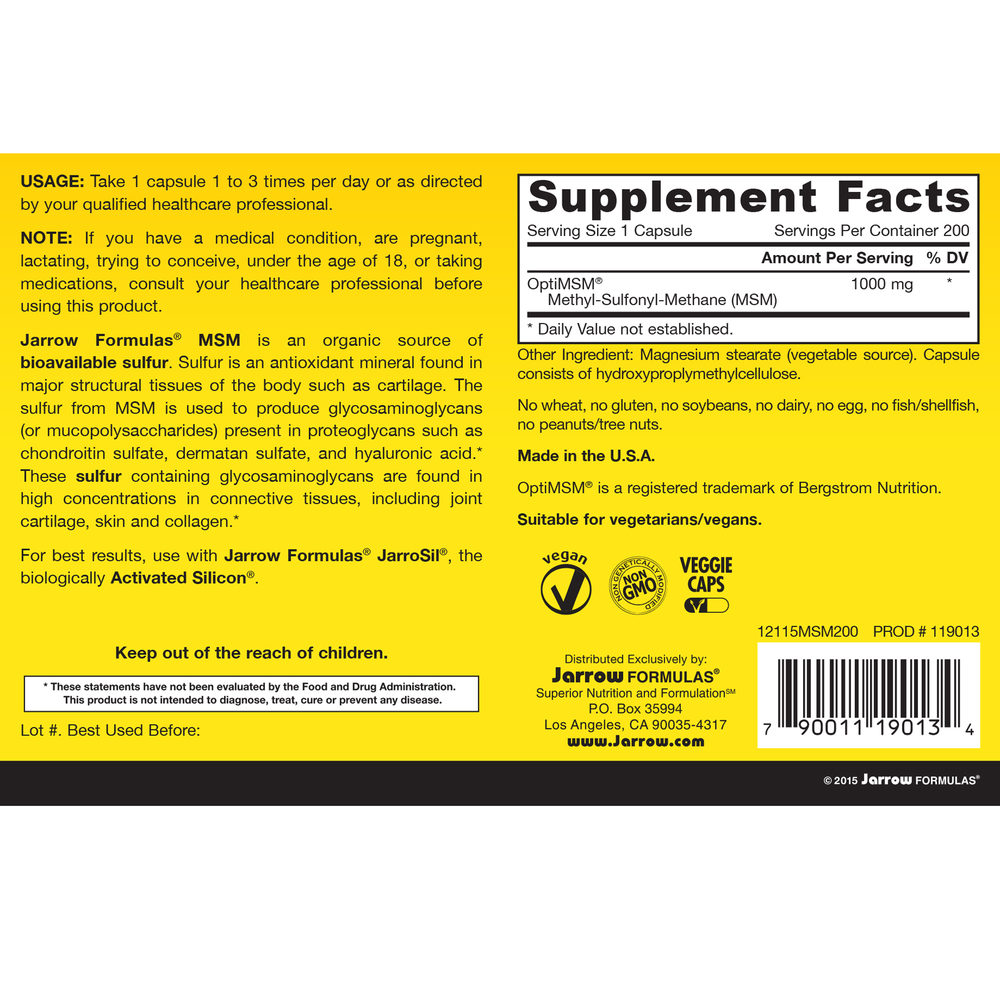 Product image for MSM Sulfur 1000mg.