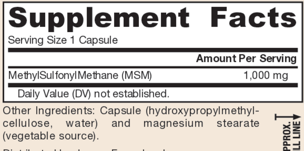 Product image for MSM Sulfur 1000mg.