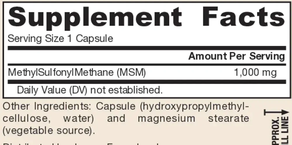 Product image for MSM Sulfur 1000mg.