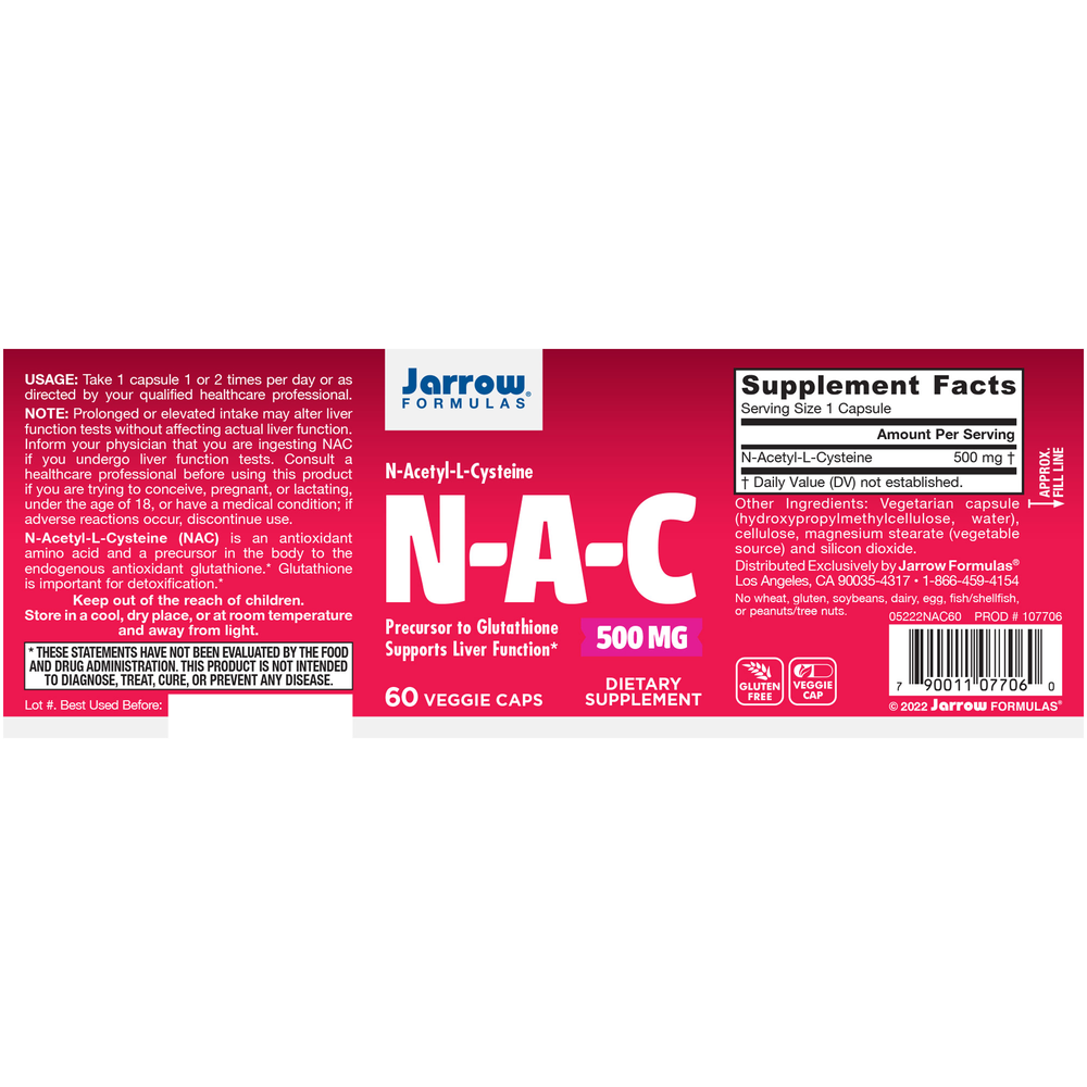 Product image for N-A-C (N-Acetyl-L-Cysteine) 500mg.