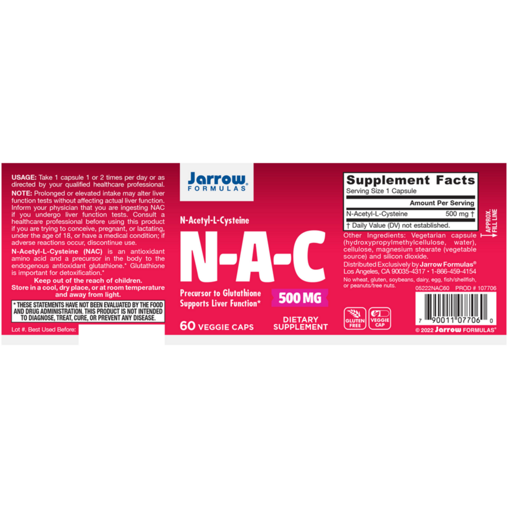 Product image for N-A-C (N-Acetyl-L-Cysteine) 500mg.