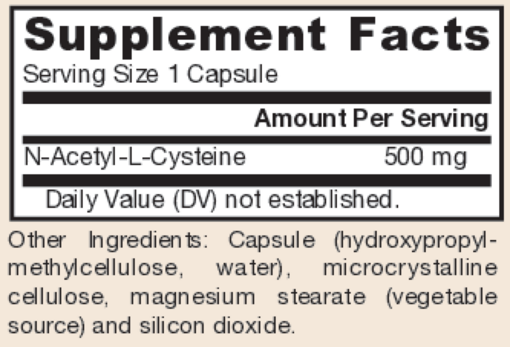 Product image for N-A-C (N-Acetyl-L-Cysteine) 500mg.