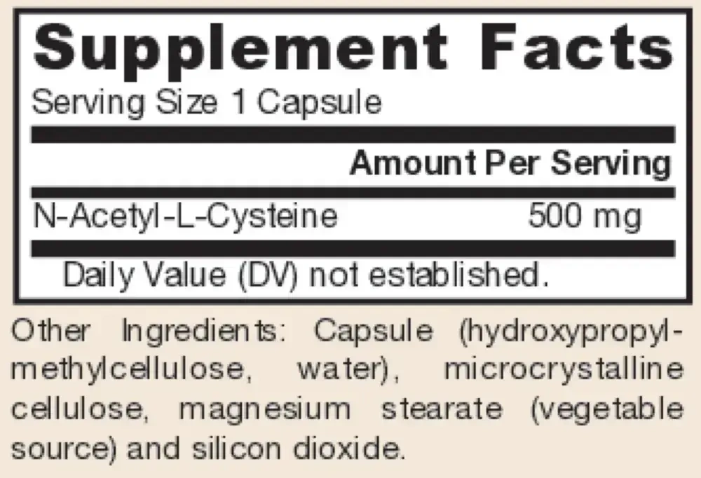 Product image for N-A-C (N-Acetyl-L-Cysteine) 500mg.