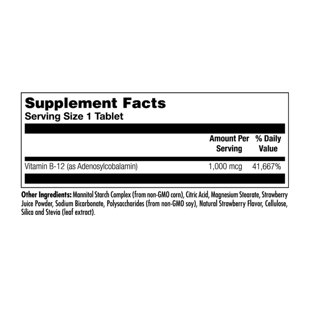 Product image for B12 Adenosylcobalamin 1,000 mcg Strawberry.