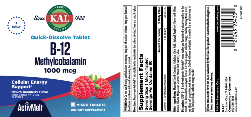 Product image for B12 Methylcobalamin 1,000 mcg Raspberry.