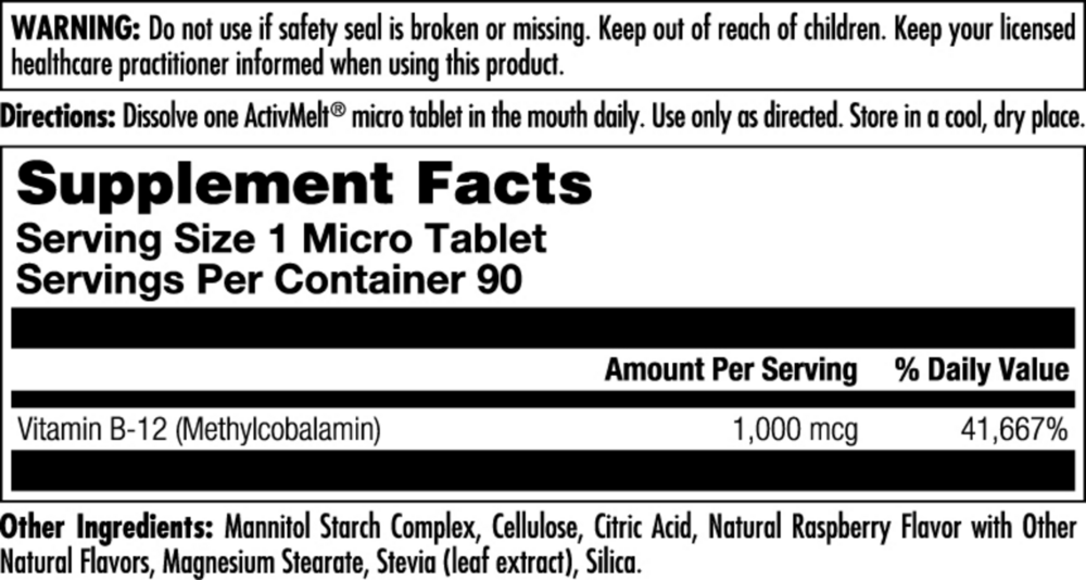 Product image for B12 Methylcobalamin 1,000 mcg Raspberry.