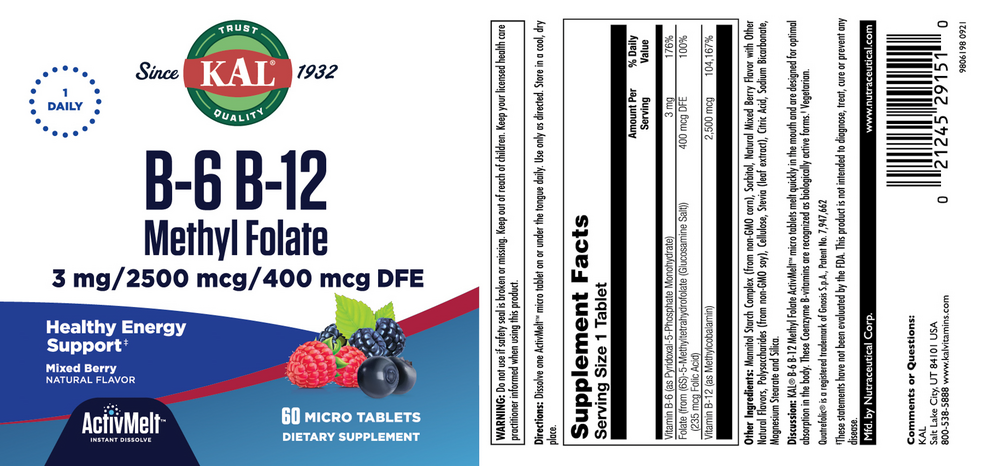 Product image for B6 B12 Methyl Folate ActivMelt Berry.