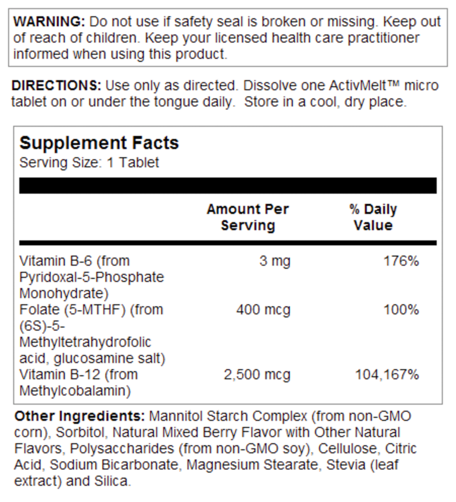 Product image for B6 B12 Methyl Folate ActivMelt Berry.