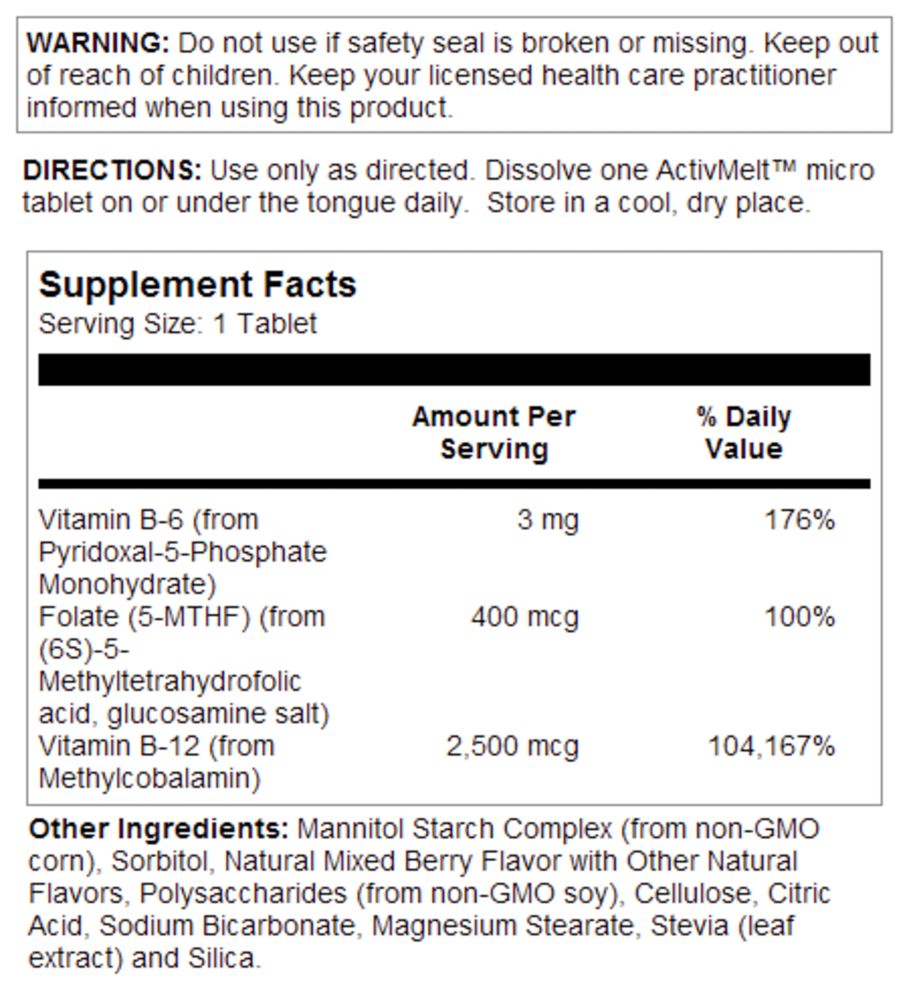 Product image for B6 B12 Methyl Folate ActivMelt Berry.