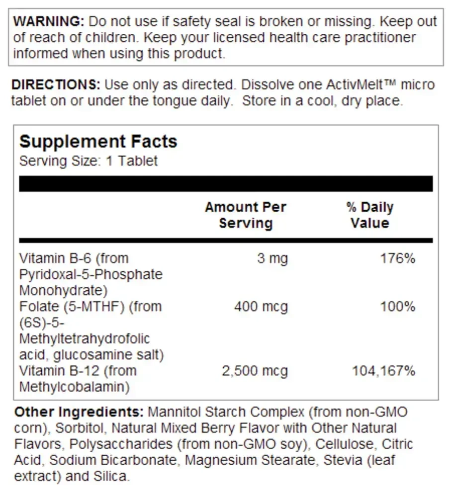 Product image for B6 B12 Methyl Folate ActivMelt Berry.