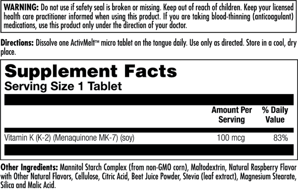 Product image for K-2 MK-7 ActivMelt GF Raspberry.