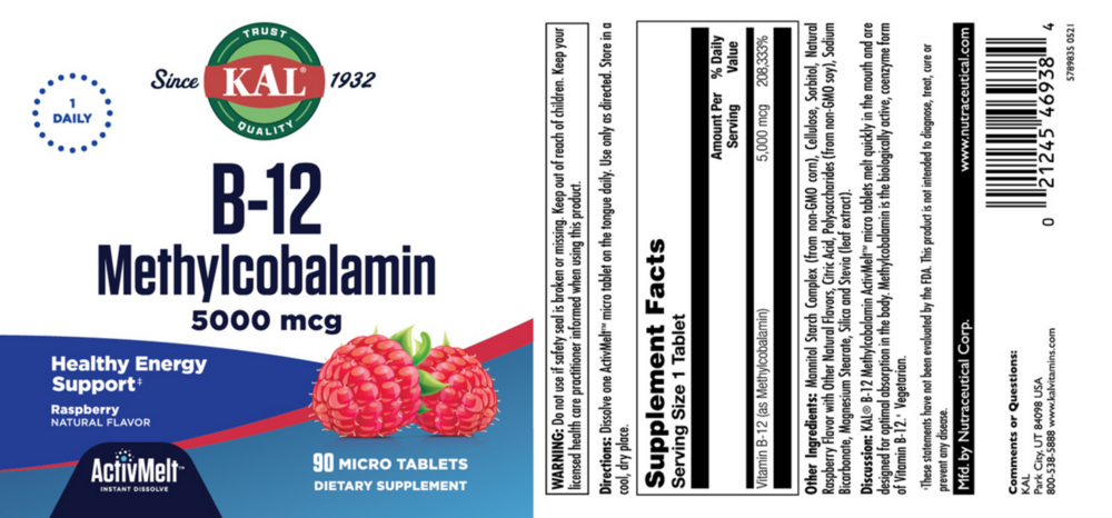Product image for B12 Methylcobalamin 5,000 mcg Raspberry.