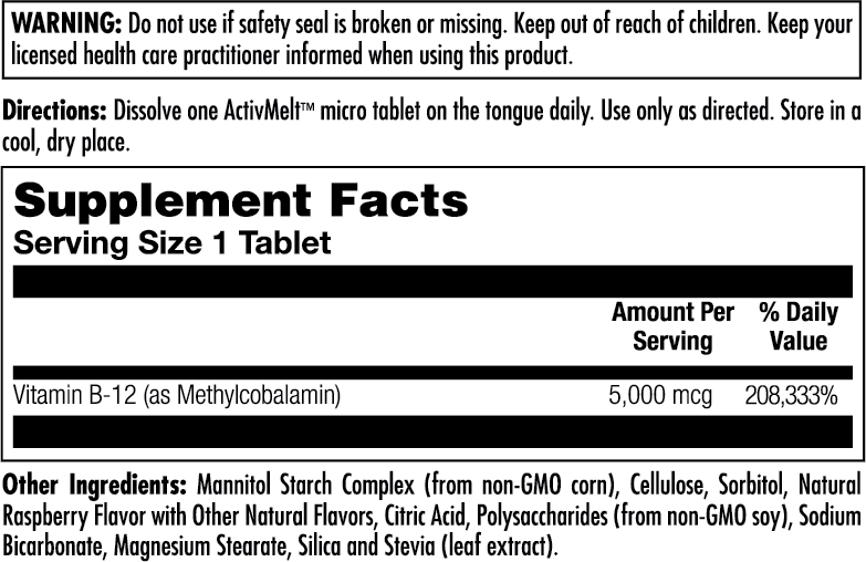 Product image for B12 Methylcobalamin 5,000 mcg Raspberry.
