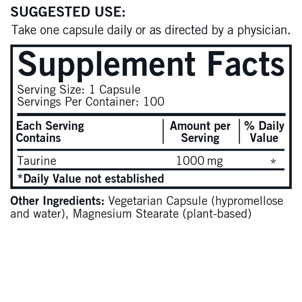Product image for L-Taurine 1000 mg Capsules - Hypoallergenic.