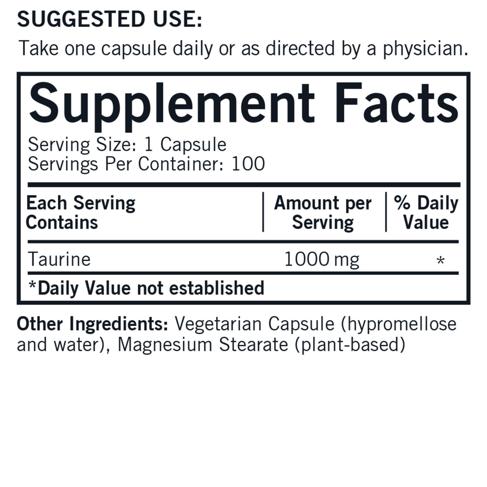 Product image for L-Taurine 1000 mg Capsules - Hypoallergenic.
