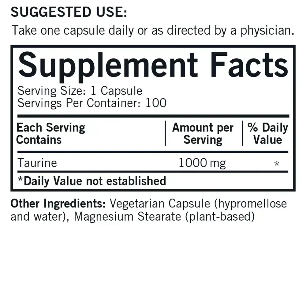 Product image for L-Taurine 1000 mg Capsules - Hypoallergenic.
