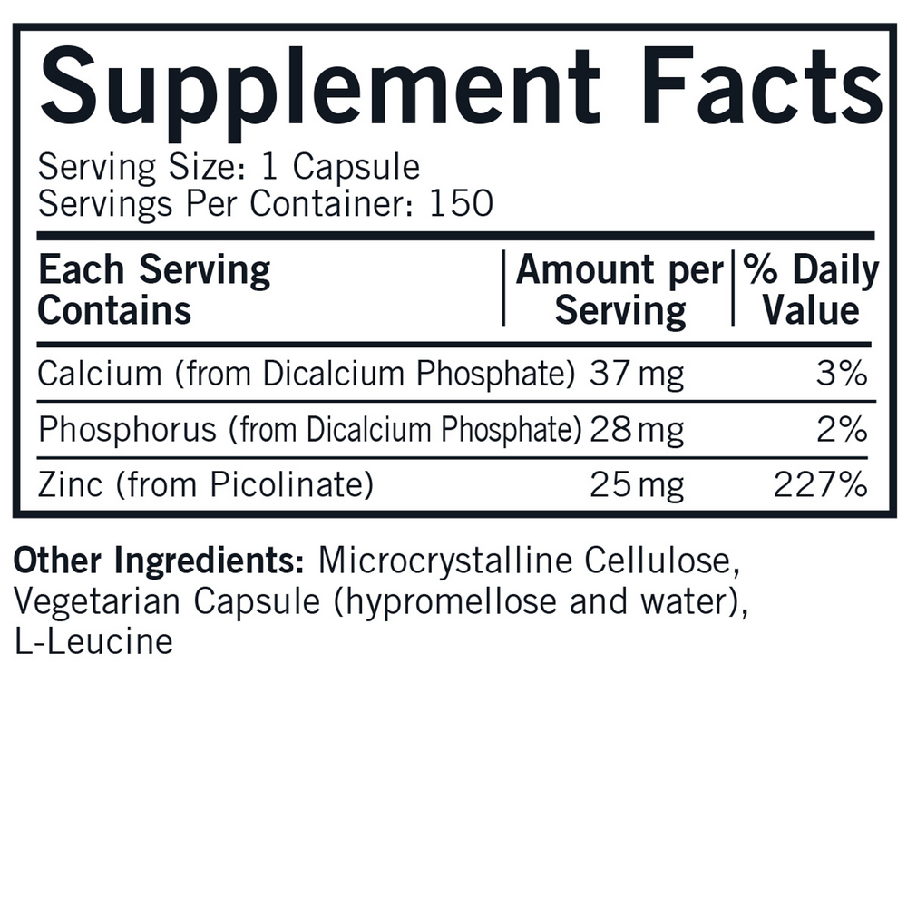 Product image for Zinc Picolinate 25 mg Capsules - Hypoallergenic.