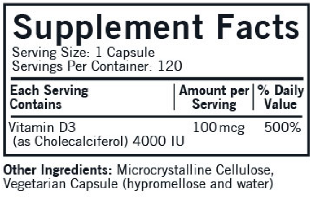 Product image for Vitamin D-3 4000 IU Capsules - Hypoallergenic.