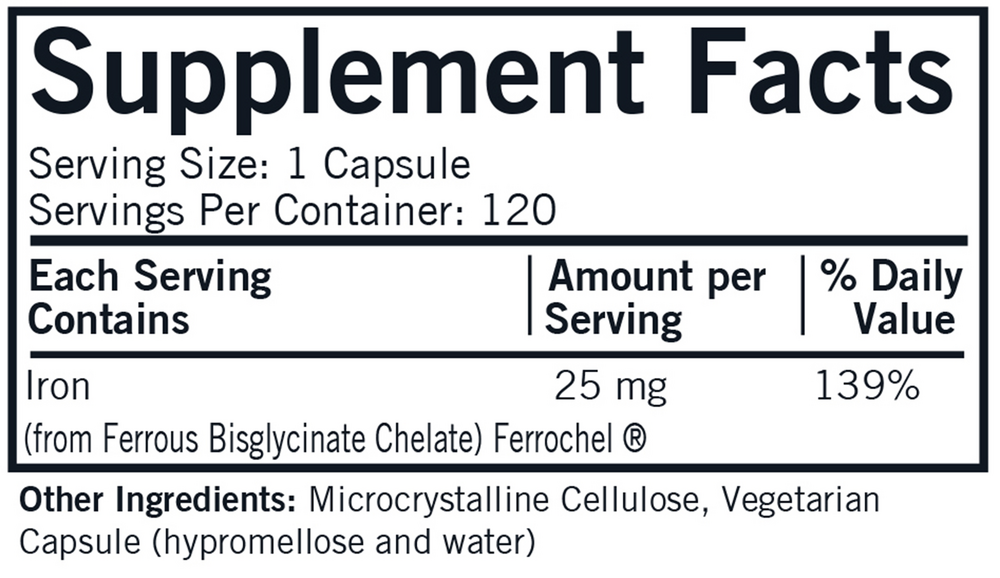 Product image for Iron 25 mg Bio-Max Series Capsules - Hypoallergenic.