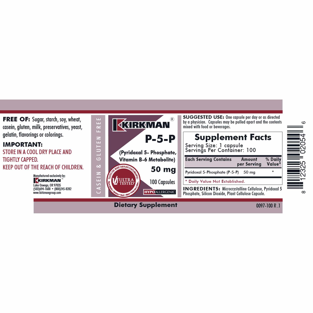 Product image for P-5-P (Pyridoxal 5-Phosphate) 50 mg Capsules - Hypoallergenic DISCO.