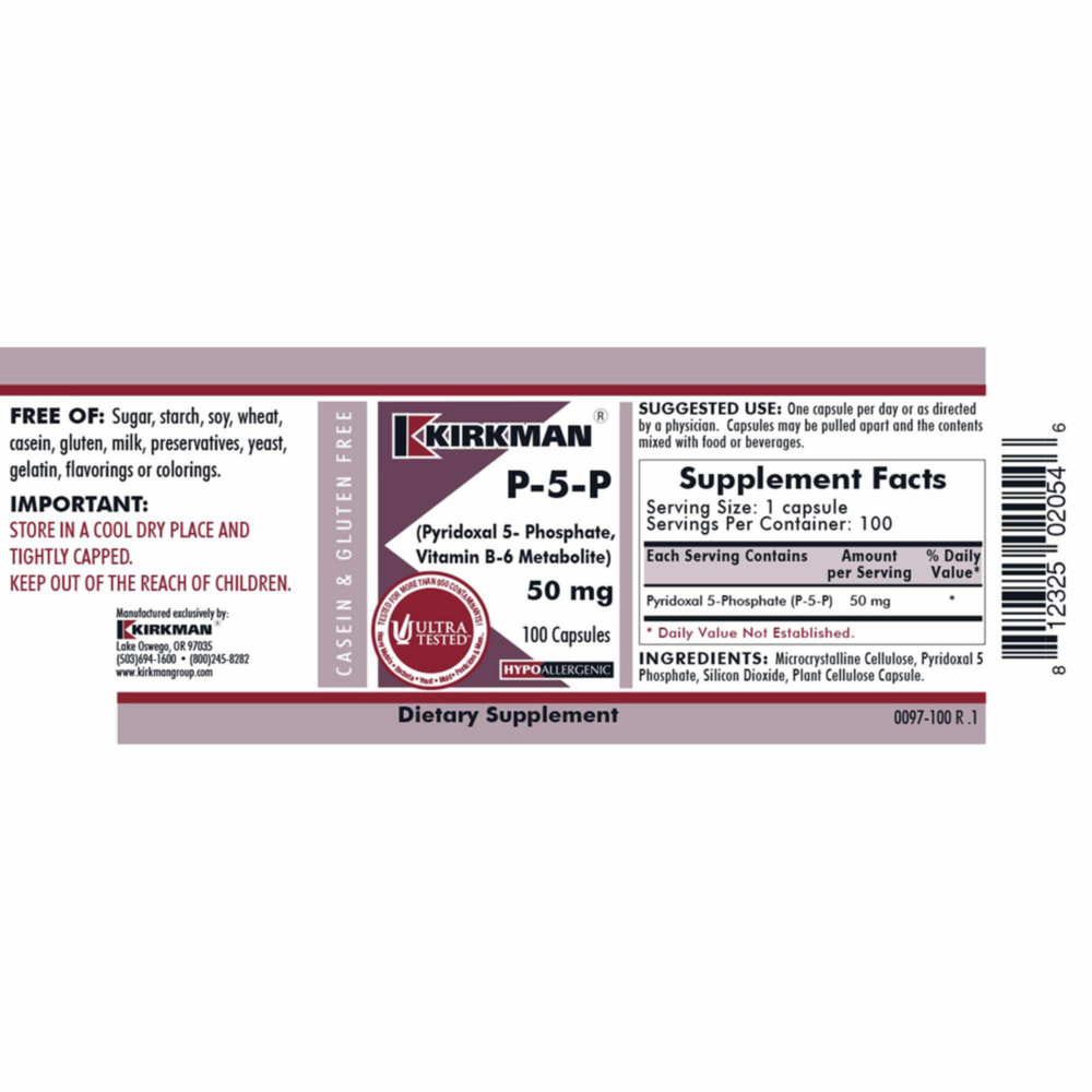 Product image for P-5-P (Pyridoxal 5-Phosphate) 50 mg Capsules - Hypoallergenic DISCO.