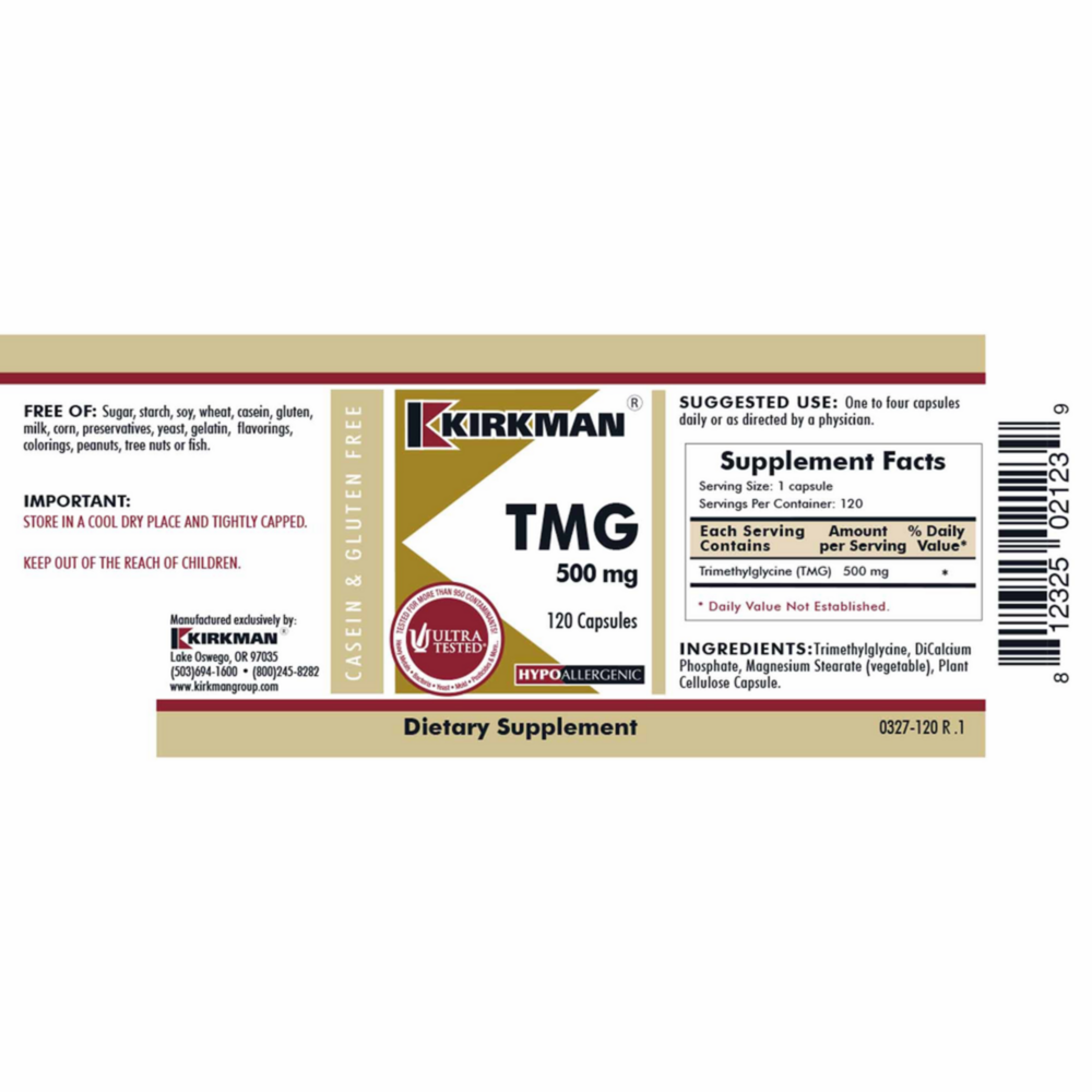 Product image for TMG (Trimethylglycine) 500 mg Capsules - Hypoallergenic.