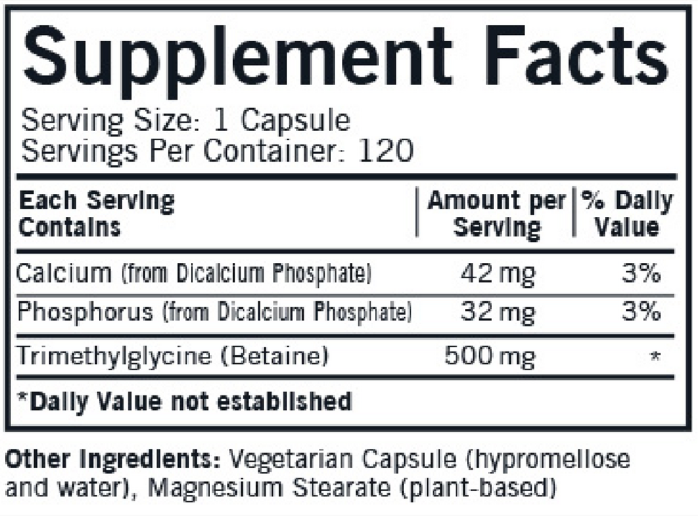 Product image for TMG (Trimethylglycine) 500 mg Capsules - Hypoallergenic.